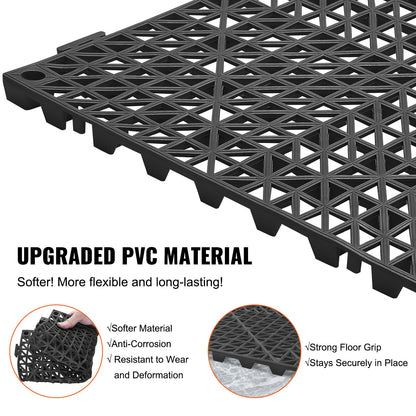 Modular Interlocking Cushion, 12 Pack 30 x 30 cm Splicing Drainage Mats, PVC Interlocking Drainage Floor Tiles, Non-Slip Drainage Holes for Restroom, Bathroom, Kitchen, Pool, Wet Area, Black