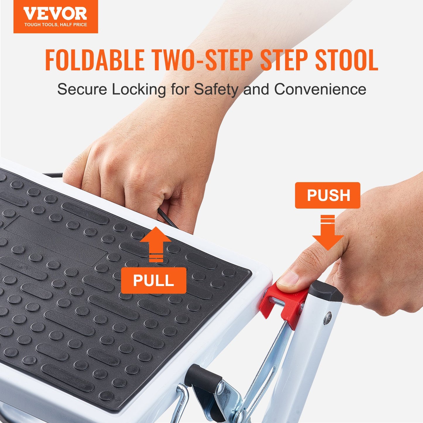 VEVOR Step Ladder 2-Step 150kg Capacity, Ergonomic Folding Steel Step Stool with Wide Anti-Slip Pedal, Sturdy Step Stool for Adults Toddlers, Multi-Use for Household, Kitchen, Office, RVs