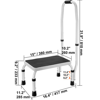 Step Stool 1-Step 150KG Capacity, 3 Adjustable Height with Handle Steel Step Ladder, Portable Toddler Step Stools for Adults, Non-Slip Sturdy Step Ladders for Office, RVs, Pets