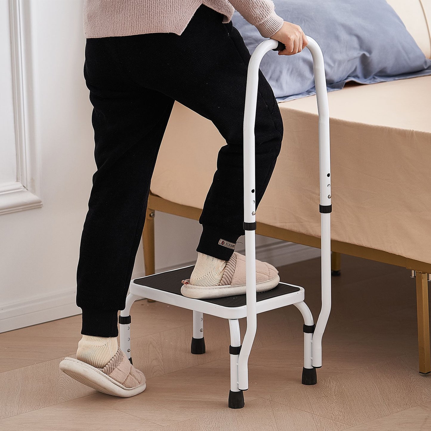 Step Stool 1-Step 150KG Capacity, 3 Adjustable Height with Handle Steel Step Ladder, Portable Toddler Step Stools for Adults, Non-Slip Sturdy Step Ladders for Office, RVs, Pets