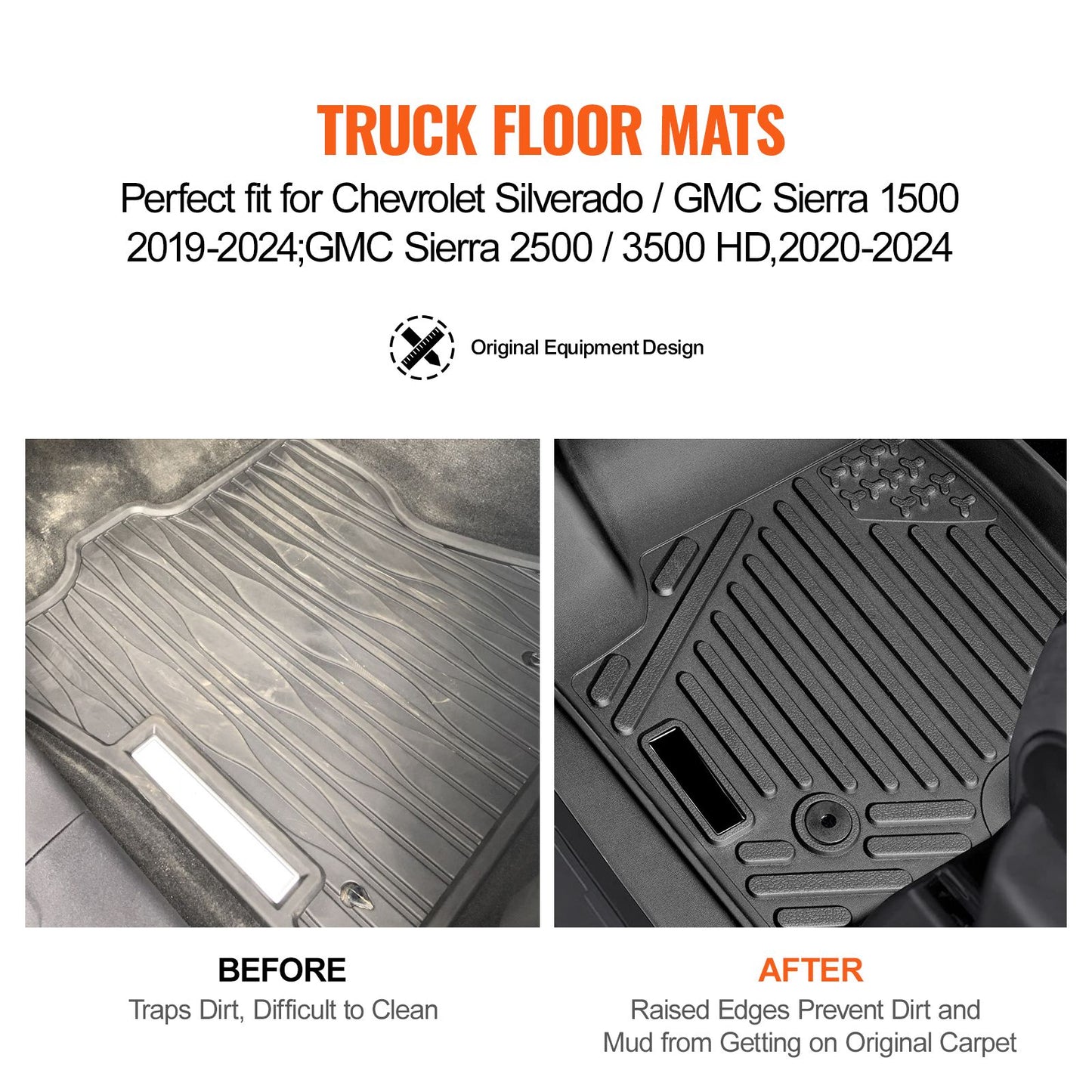 Automotive Floor Mats Fits for Chevrolet Silverado/GMC Sierra 1500 3 pcs