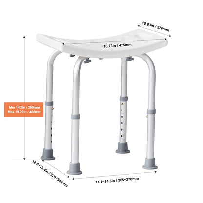 Shower Chair, Adjustable Height Shower Stool with Built-in Handles, Shower Seat for Inside Shower or Tub, Non-Slip Bench Bathtub Stool Seat for Elderly Disabled Handicap, 158.8 kg Capacity