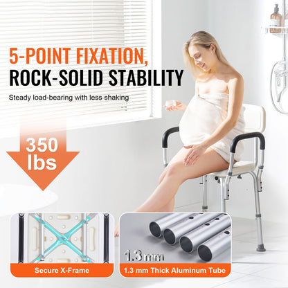 Shower Chair, Shower Seat with Back, Adjustable Height Shower Stool, Shower Chair for Inside Shower Bathtub, Non-slip Bathroom Bench Bath Chair for Elderly Disabled Handicap, 158.8 kg Capacity