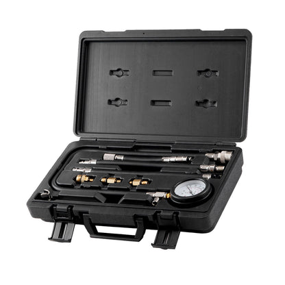 Compression Tester Adapter Kit, 9 Pcs Automotive Engine Cylinder Leak Down Compression Test, Accurate Dual Scale Pressure Gauge 0-300 psi, with Long Reach Hoses and Case for Engine Cylinders