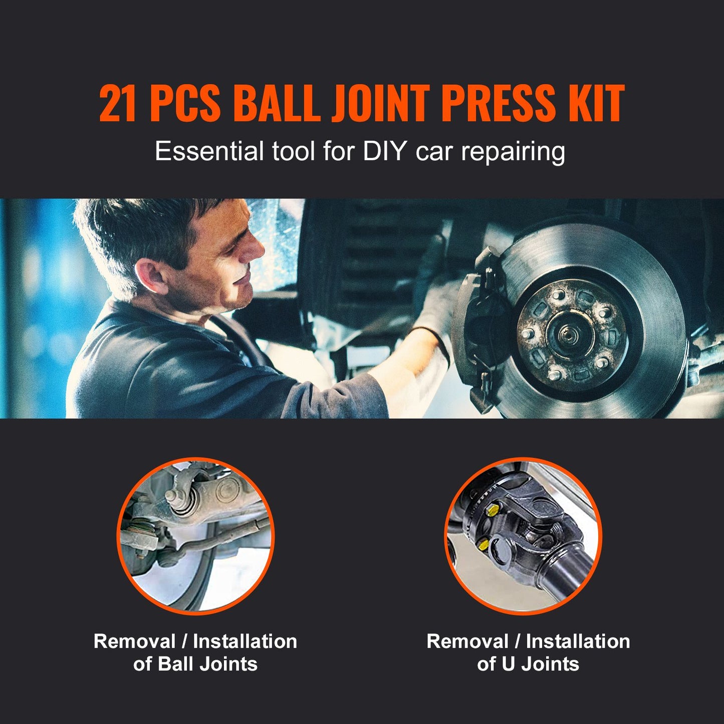 Ball Joint Press Kit, 21 pcs Tool Kit, C-press Ball joint Remove and Install Tools, for Most 2WD and 4WD Cars, Heavy Duty Ball Joint Repair Kit for Automotive Repairing