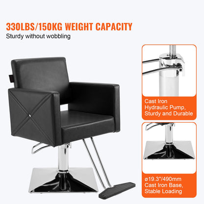 Salon Chair, Barber Chair for Hair Stylist, Styling Chair with Heavy Duty Hydraulic Pump, Swivel Hair Salon Chair with Footrest for Beauty Spa Shampoo, Max Load Weight 330 lbs, Black