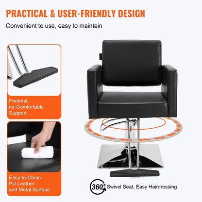 Salon Chair, Barber Chair for Hair Stylist, Styling Chair with Heavy Duty Hydraulic Pump, Swivel Hair Salon Chair with Footrest for Beauty Spa Shampoo, Max Load Weight 330 lbs, Black
