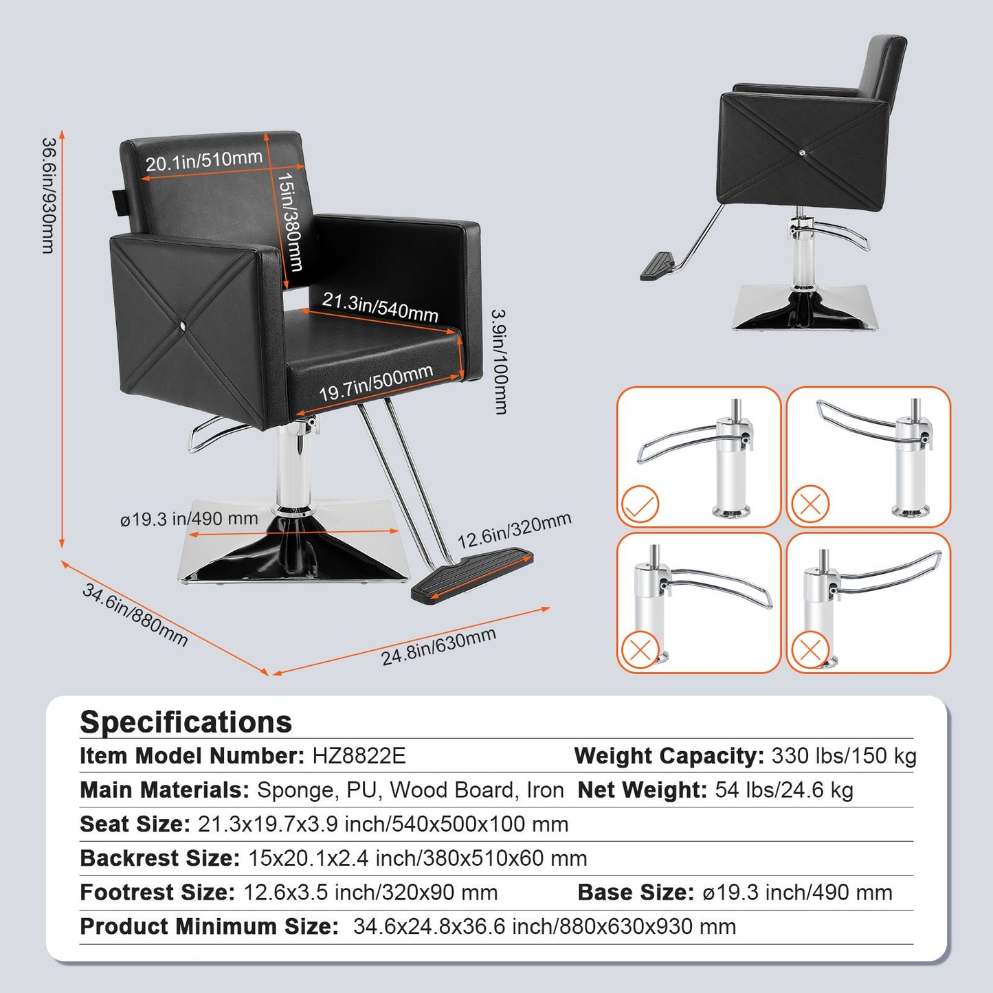 Salon Chair, Barber Chair for Hair Stylist, Styling Chair with Heavy Duty Hydraulic Pump, Swivel Hair Salon Chair with Footrest for Beauty Spa Shampoo, Max Load Weight 330 lbs, Black