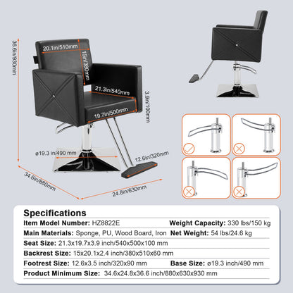 Salon Chair, Barber Chair for Hair Stylist, Styling Chair with Heavy Duty Hydraulic Pump, Swivel Hair Salon Chair with Footrest for Beauty Spa Shampoo, Max Load Weight 330 lbs, Black
