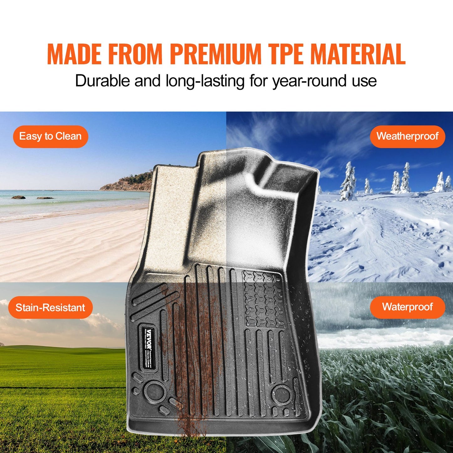 VEVOR Automotive Floor Mats Fits for Tesla Model Y 2021-2024 3 pcs TPE Liners