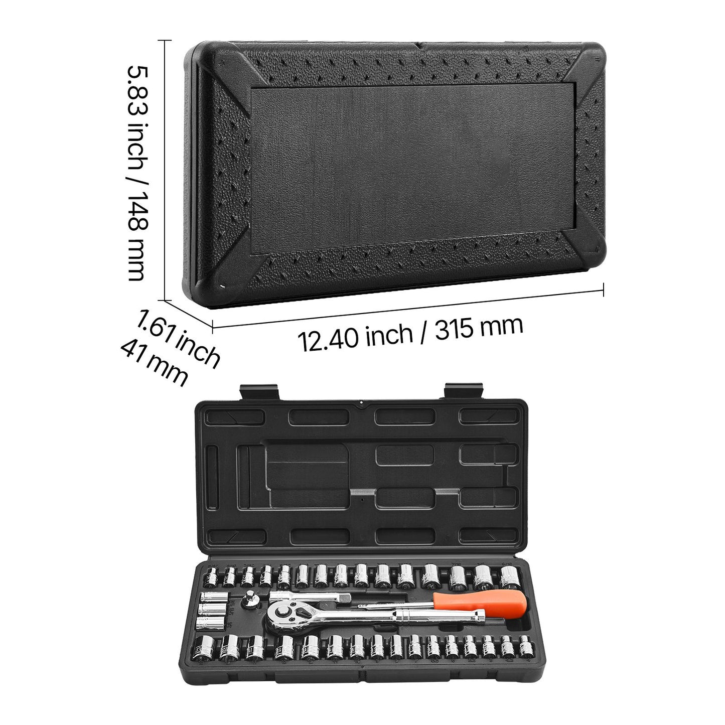 Socket Set, 39 Pieces, 9.5 & 6.4 mm Drive Socket and Ratchet Set, SAE and Metric Size, Mechanic Tool Kit with Ratchet Wrench, Accessories, Storage Case, CR-V Alloy Steel, for Automotive Repair