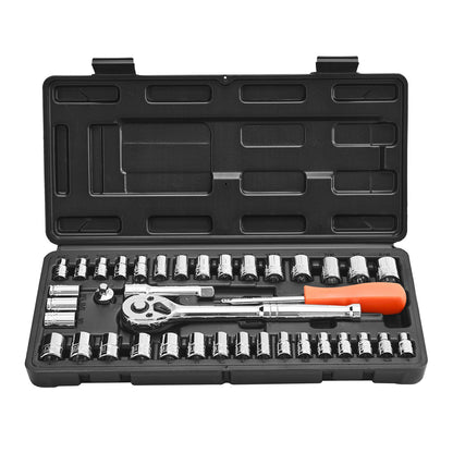 Socket Set, 39 Pieces, 9.5 & 6.4 mm Drive Socket and Ratchet Set, SAE and Metric Size, Mechanic Tool Kit with Ratchet Wrench, Accessories, Storage Case, CR-V Alloy Steel, for Automotive Repair