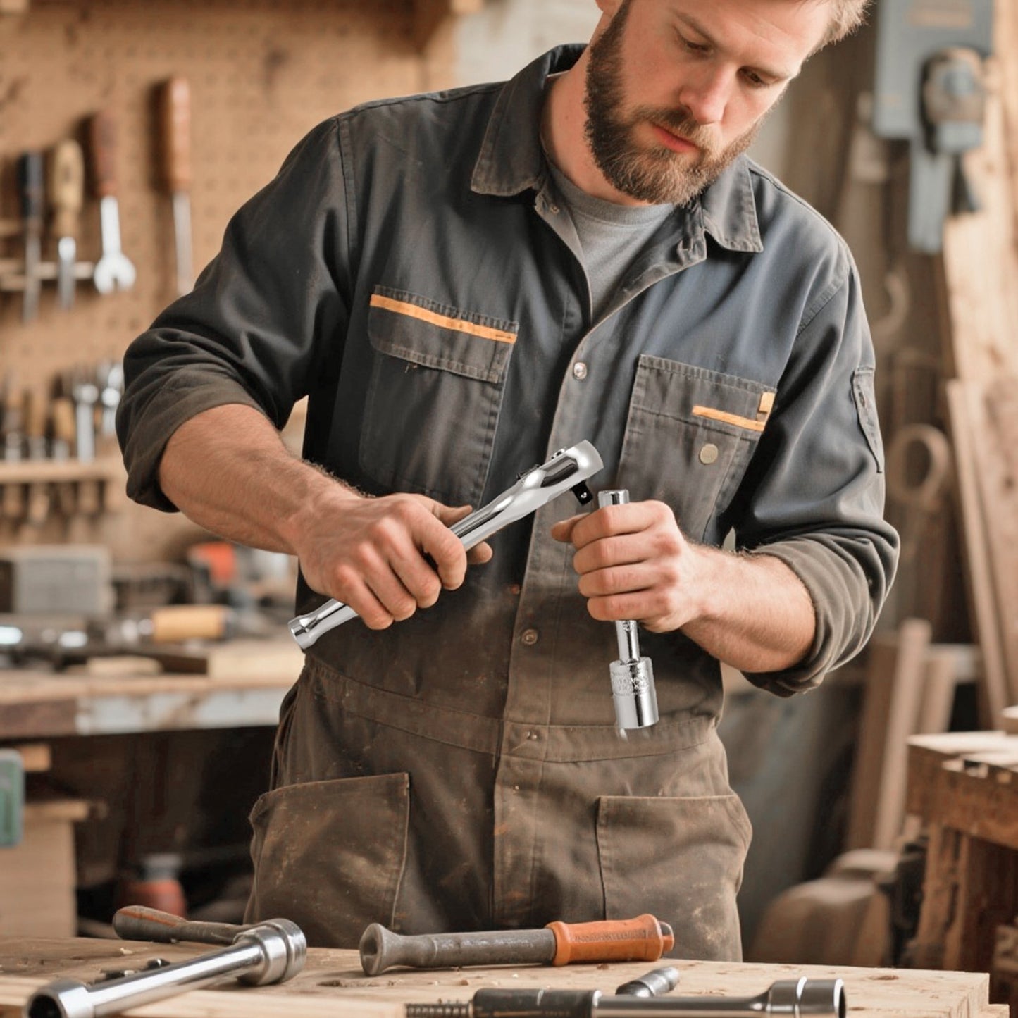 VEVOR Socket Set, 39 Pieces, 9.5 & 6.4 mm Drive Socket and Ratchet Set, SAE and Metric Size, Mechanic Tool Kit with Ratchet Wrench, Accessories, Storage Case, CR-V Alloy Steel, for Automotive Repair