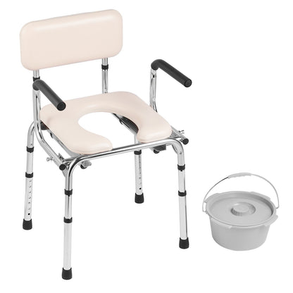 VEVOR Commode Chair, Bedside Commode with Padded Seat, Drop-Down Arms, 7-Level Adjustable Height, 5.8L Removable Bucket, Easy to Assemble, 350LBS Capacity, Portable Toilet for Adults Seniors