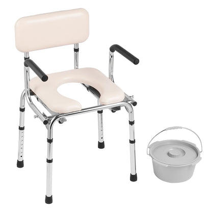 VEVOR Commode Chair, Bedside Commode with Padded Seat, Drop-Down Arms, 7-Level Adjustable Height, 5.8L Removable Bucket, Easy to Assemble, 350LBS Capacity, Portable Toilet for Adults Seniors