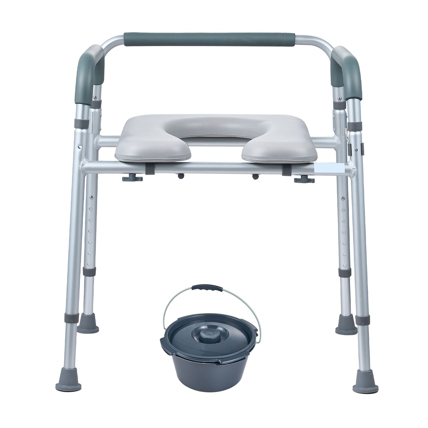 Commode Chair, Bedside Commode with Padded Seat and Arms, 7-Level Adjustable Height, 5.8L Removable Bucket, Easy to Assemble, 350 LBS Capacity, Raised Toilet Seat for Adults Seniors