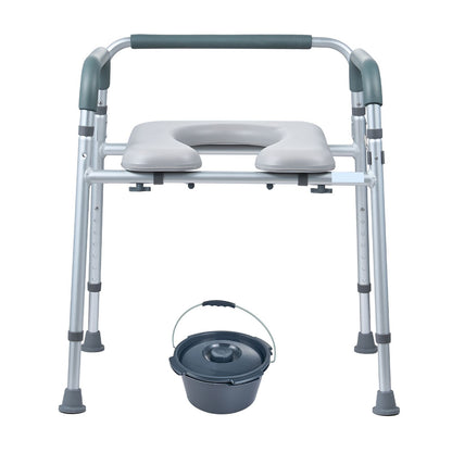 Commode Chair, Bedside Commode with Padded Seat and Arms, 7-Level Adjustable Height, 5.8L Removable Bucket, Easy to Assemble, 350 LBS Capacity, Raised Toilet Seat for Adults Seniors