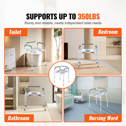 Commode Chair, Bedside Commode with Padded Seat and Arms, 7-Level Adjustable Height, 5.8L Removable Bucket, Easy to Assemble, 350 LBS Capacity, Raised Toilet Seat for Adults Seniors