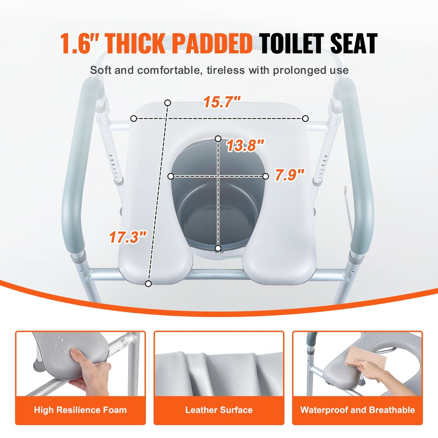 Commode Chair, Bedside Commode with Padded Seat and Arms, 7-Level Adjustable Height, 5.8L Removable Bucket, Easy to Assemble, 350 LBS Capacity, Raised Toilet Seat for Adults Seniors