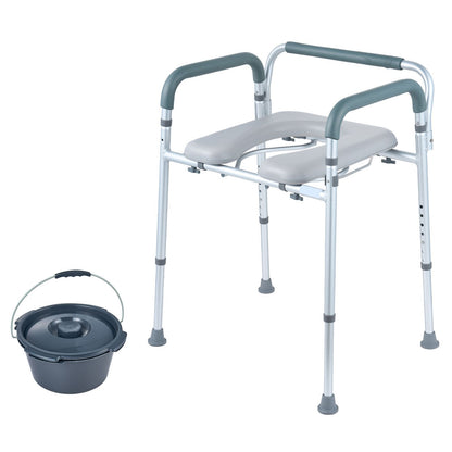 Commode Chair, Bedside Commode with Padded Seat and Arms, 7-Level Adjustable Height, 5.8L Removable Bucket, Easy to Assemble, 350 LBS Capacity, Raised Toilet Seat for Adults Seniors