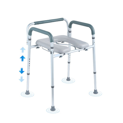 Commode Chair, Bedside Commode with Padded Seat and Arms, 7-Level Adjustable Height, 5.8L Removable Bucket, Easy to Assemble, 350 LBS Capacity, Raised Toilet Seat for Adults Seniors