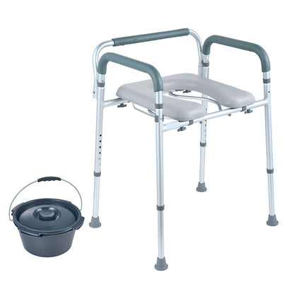 Commode Chair, Bedside Commode with Padded Seat and Arms, 7-Level Adjustable Height, 5.8L Removable Bucket, Easy to Assemble, 350 LBS Capacity, Raised Toilet Seat for Adults Seniors