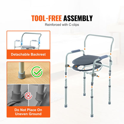 Commode Chair, Bedside Commode with Wider Toilet Seat, 7-Level Adjustable Height, 5.8L Removable Bucket, Easy to Assemble, 350 LBS Capacity, Raised Toilet Seat for Adults Seniors