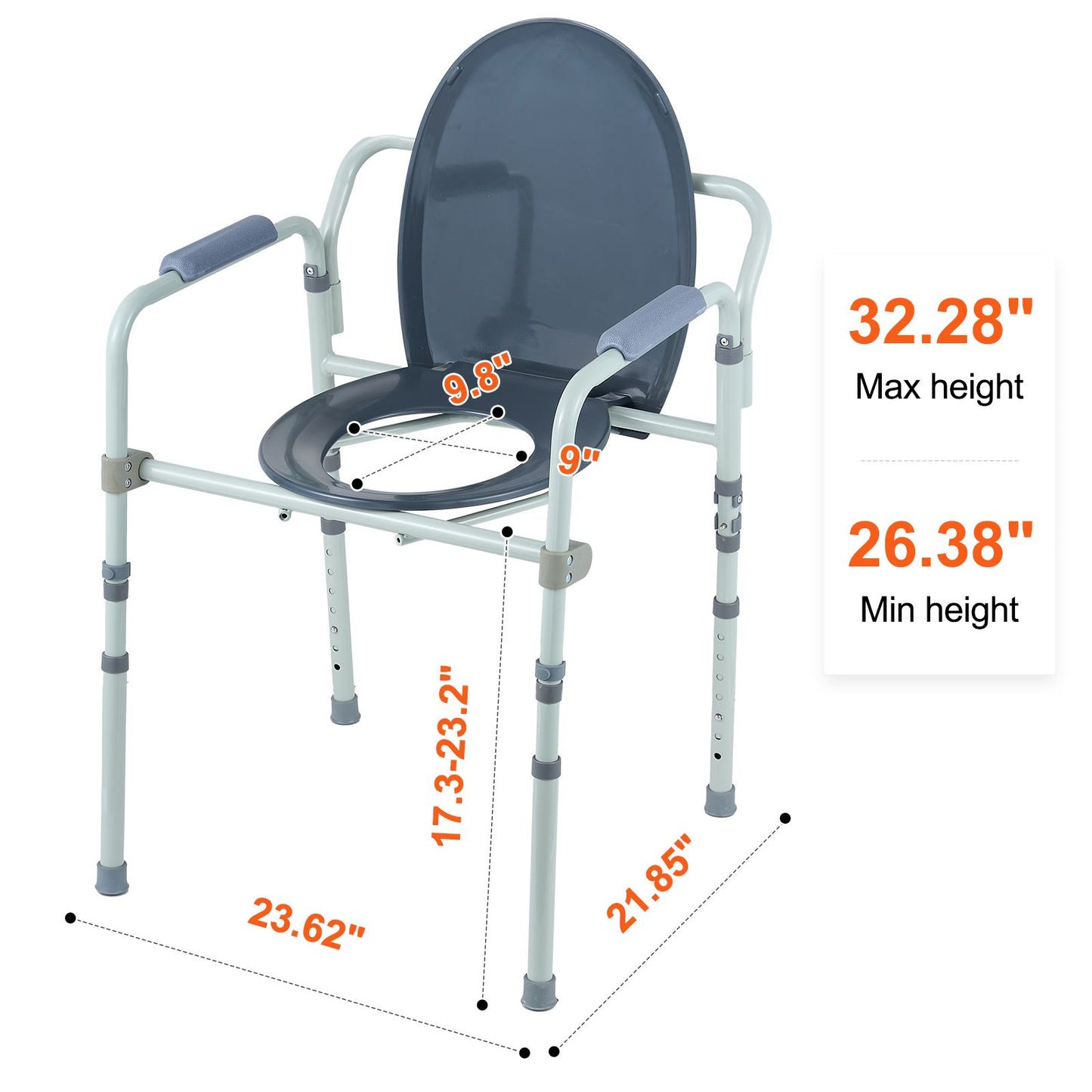 Commode Chair, Bedside Commode with Wider Toilet Seat, 7-Level Adjustable Height, 5.8L Removable Bucket, Easy to Assemble, 350 LBS Capacity, Raised Toilet Seat for Adults Seniors