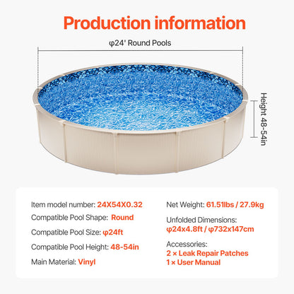 Round Pool Liner 24ft Overlap Style Pool Liner 54in Wall Height