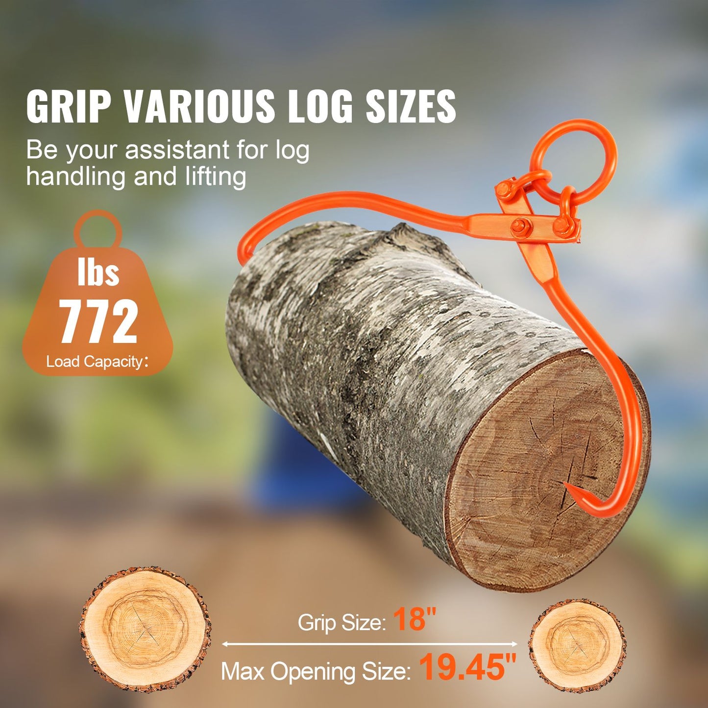 Log Skidding Tongs, 18 inch 2 Claw Log Lifting Tongs, Heavy Duty Steel Lumber Skidding Tongs, 772 lbs/350 kg Loading Capacity, Log Lifting, Handling, Dragging & Carrying Tool