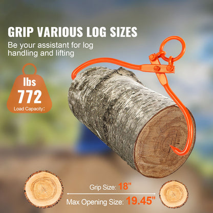 Log Skidding Tongs, 18 inch 2 Claw Log Lifting Tongs, Heavy Duty Steel Lumber Skidding Tongs, 772 lbs/350 kg Loading Capacity, Log Lifting, Handling, Dragging & Carrying Tool