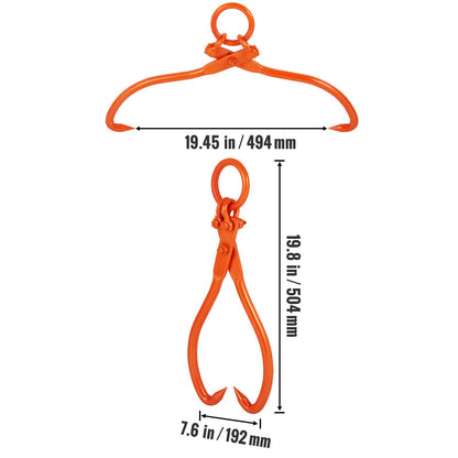 Log Skidding Tongs, 18 inch 2 Claw Log Lifting Tongs, Heavy Duty Steel Lumber Skidding Tongs, 772 lbs/350 kg Loading Capacity, Log Lifting, Handling, Dragging & Carrying Tool