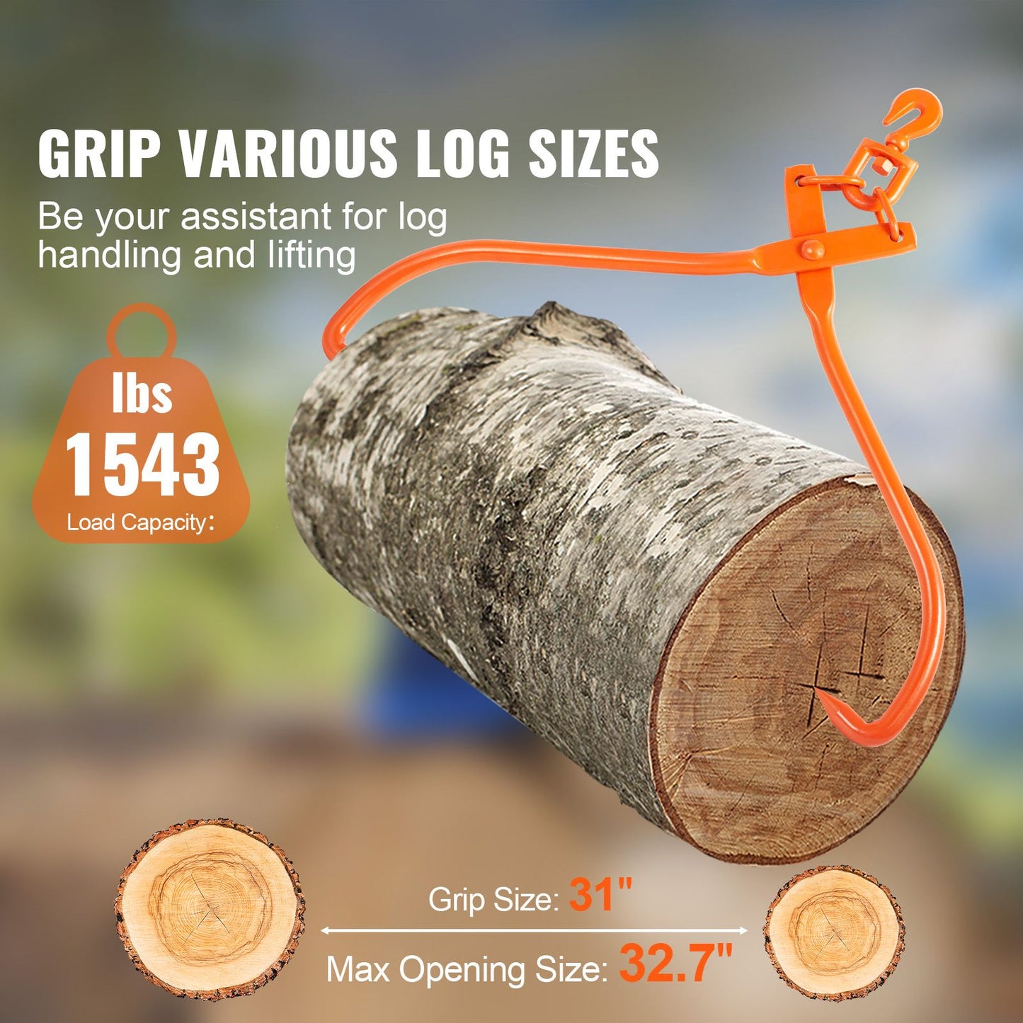 Log Skidding Tongs, 81.3cm 2 Claw Log Lifting Tongs, Heavy Duty Rotating Steel Lumber Skidding Tongs, 700 kg Loading Capacity, Log Lifting, Handling, Dragging & Carrying Tool