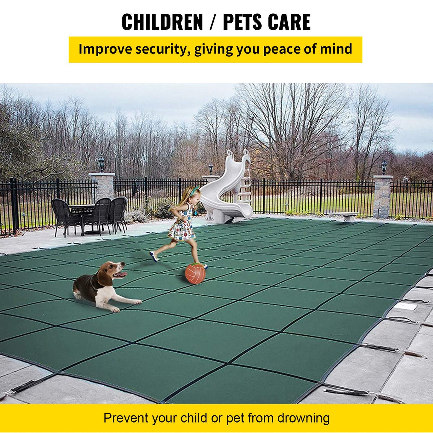 Pool Safety Cover Fits 20x40ft Rectangle Inground Safety Pool Cover Green Mesh with 4x8ft Center End Steps Solid Pool Safety Cover for Swimming Pool Winter Safety Cover