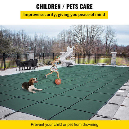 Pool Safety Cover Fits 20x40ft Rectangle Inground Safety Pool Cover Green Mesh with 4x8ft Center End Steps Solid Pool Safety Cover for Swimming Pool Winter Safety Cover