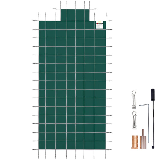 Pool Safety Cover Fits 20x40ft Rectangle Inground Safety Pool Cover Green Mesh with 4x8ft Center End Steps Solid Pool Safety Cover for Swimming Pool Winter Safety Cover
