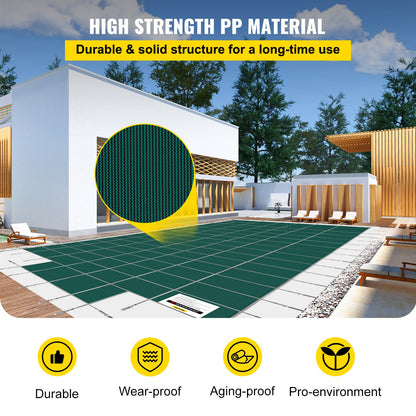 Pool Safety Cover Fits 20x40ft Rectangle Inground Safety Pool Cover Green Mesh with 4x8ft Center End Steps Solid Pool Safety Cover for Swimming Pool Winter Safety Cover