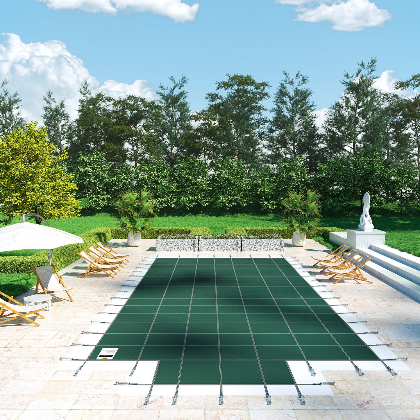 Pool Safety Cover Fits 20x40ft Rectangle Inground Safety Pool Cover Green Mesh with 4x8ft Center End Steps Solid Pool Safety Cover for Swimming Pool Winter Safety Cover