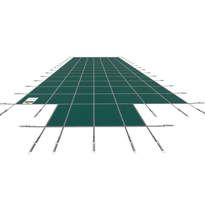Pool Safety Cover Fits 20x40ft Rectangle Inground Safety Pool Cover Green Mesh with 4x8ft Center End Steps Solid Pool Safety Cover for Swimming Pool Winter Safety Cover