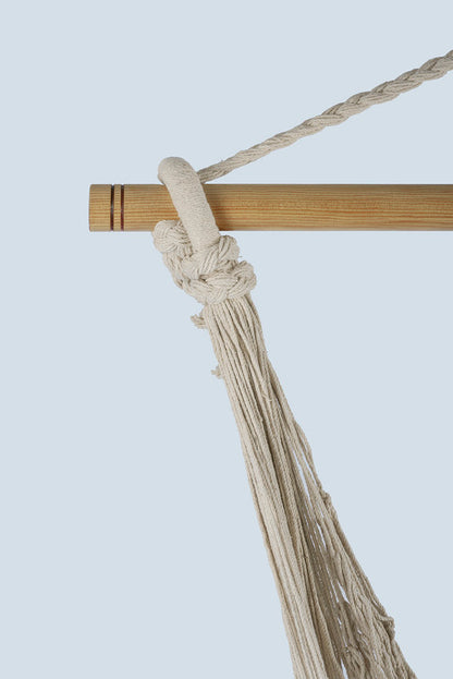 Fringed Cotton Rope Mexican Hammock Swing from Mexico in Ivory