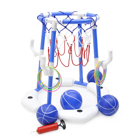 Pool Basketball Hoop Set Floating Swimming Pool Toys Inflatable Poolside Game with 4 Balls 12 Circles and Pump Fun Water Sport Toy for Kids and Adults