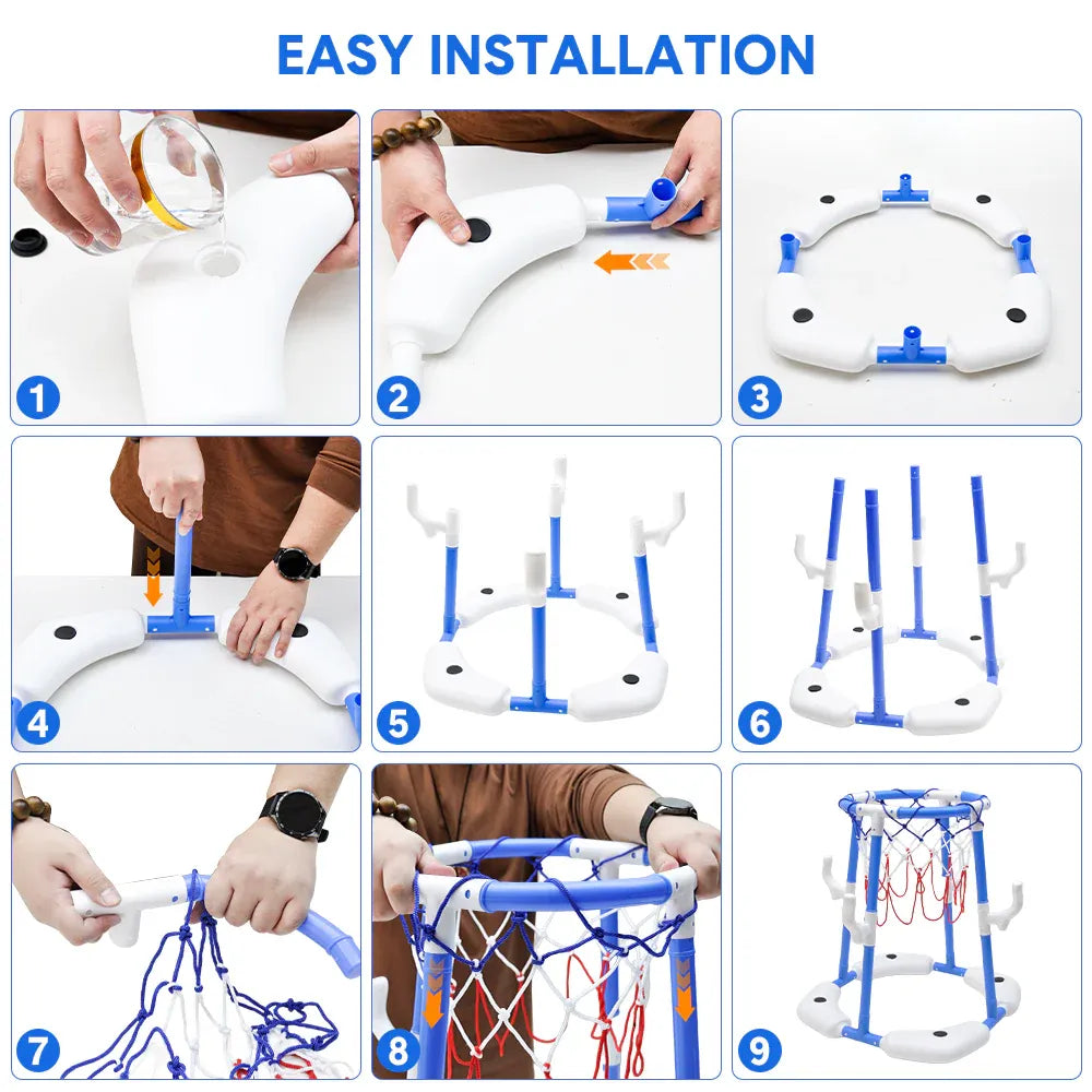 Pool Basketball Hoop Set Floating Swimming Pool Toys Inflatable Poolside Game with 4 Balls 12 Circles and Pump Fun Water Sport Toy for Kids and Adults