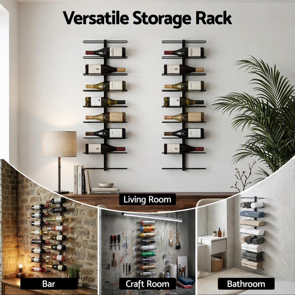 Artiss Wall Mounted Wine Rack Holder Black Metal - Set of 2 (18-Bottle Capacity)