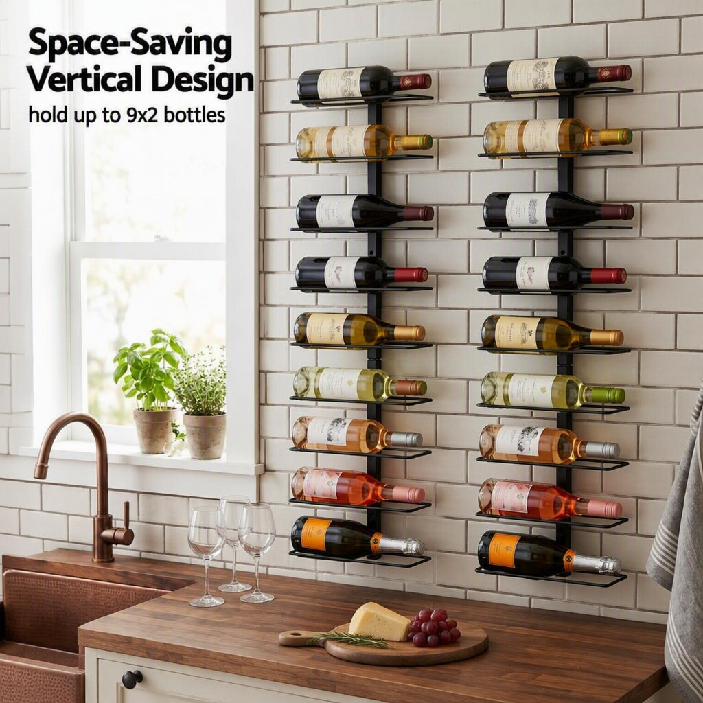 Artiss Wall Mounted Wine Rack Holder Black Metal - Set of 2 (18-Bottle Capacity)