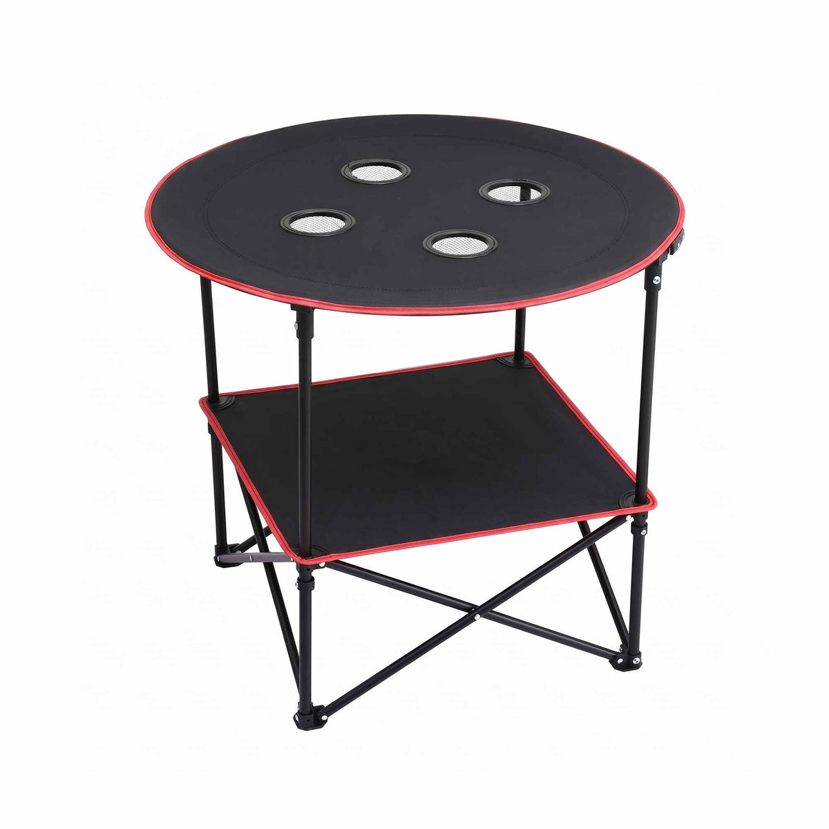 Weisshorn Folding Camping Table with 4 Cup Holders Metal Oxford 73CM Black