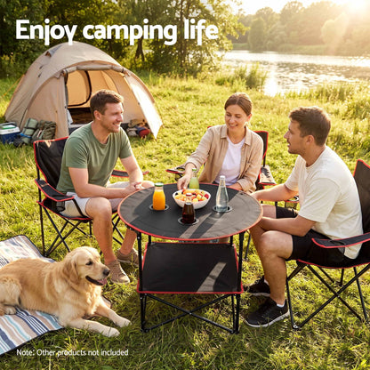Weisshorn Folding Camping Table with 4 Cup Holders Metal Oxford 73CM Black
