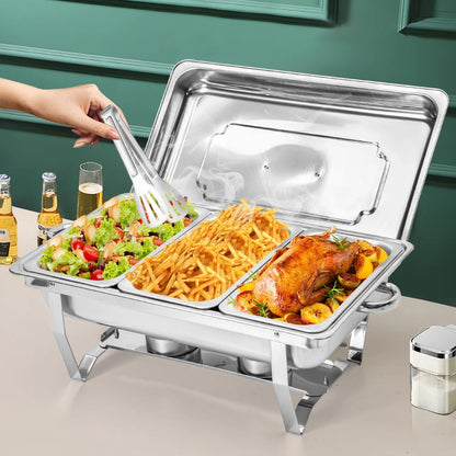 Alston 3LX3 Chafing Dish Set, Premium 410 Stainless Steel Buffet Warmer, Bain Marie Food Server with Fuel Holders & Lid, Stackable Catering Equipment for Hotels, Parties, Weddings & Banquets, Silver