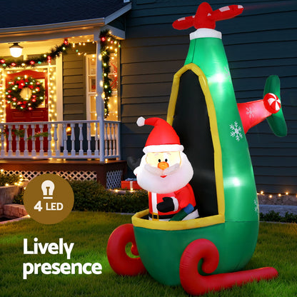 Jingle Jollys Christmas Inflatable Santa in Helicopter 2.55M Height LED Illuminated Decorations