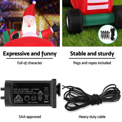 Jingle Jollys Christmas Inflatable Santa Truck 2.6M Length LED Decorations Illuminated