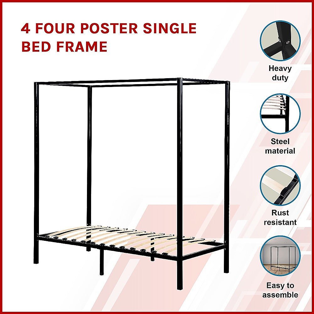 4 Four Poster Single Bed Frame